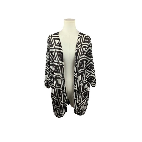 Chicos Womens Open Front Cardigan Jacket Size 3 Black & White Diamond Print - Picture 1 of 4